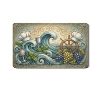 Nautical Waves Dish Drying Mats for Kitchen Counter, Ocean Blue Vintage Absorbent Rubber Dish Drainer Mat, Summer Coastal Pu Leather Drying Pad 12x20 Inch