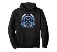 Nautical Wheel Helm Roses Sea Waves Sailing Boat Maritime Pullover Hoodie