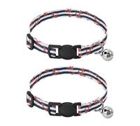 Nautical White Stripe Blue Cat Bell Collar 2 Pack Small Dog Collar Adjustable Length 10.6" to 17.1"