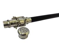Nautical Wood Cane-Brass Telescope Walking Stick- Hidden Spy Handle Black