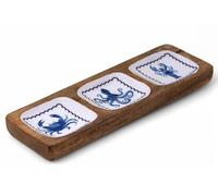 Nautical Wooden and Enamel Serving Tray with Blue Sea Life Designs