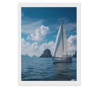 Nautical Yacht Aquatic Coastal Diamond Art Kits Round Full Drill Diamond Painting Pictures Wall Arts Adults 12"x16"