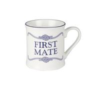 Nauticalia Campfire Style Crew Mug First Mate - Coffee & Tea China Mug, Nautical Design White & Blue, Holds 275ml
