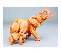 Nauticalia Carved Wood-Effect Elephant & Calf, 26cm