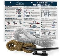 NautiCards Deluxe Nautical Knot Tying Kit - 6 Boat Cleat, Jute and Poly Ropes, and Waterproof Nautical Guide to 21 Sailing and Boating Knots