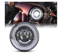 NAUTIG Motorcycle Head Lamp 7" Inch H4 LED Moto Headlight DRL Hi/Lo Beam Halo Ring Amber Angel Eye For Softail For Slim For For Fat Boy For JEEP For Lada Headlamp(Silver)