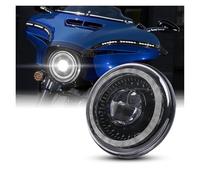NAUTIG Motorcycle Head Lamp 7" Inch H4 LED Moto Headlight DRL Hi/Lo Beam Halo Ring Amber Angel Eye For Softail For Slim For For Fat Boy For JEEP For Lada Headlamp(Black)