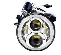 NAUTIG Motorcycle Head Lamp Universal Motorcycle Headlamp 7" Inch H4 LED Moto Headlight For Softail Slim For Fat Boy 7inch Halo Angel Eyes DRL Led Headlamp(C 60W Headlight)