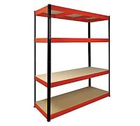 Nautilus Designs Boltless Shelving Unit 4 Shelves Steel 1,600 x 600 x 1,800 mm Black, Red