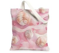 Nautilus Shells Canvas Tote Bag for Shopping 13 * 15, Valentine's Day Cute Heart Reusable Grocery Shoulder Bag for Women, Coastal Painting Gift Decoration