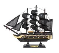 NAUTIMALL The Black Pearl Wooden Pirate Ship Model 10" Prebuilt Caribbean Nautical Fully Assembled Sailboat Decor (10" Wooden Black Pearl)