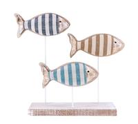 NAUTIMALL Wooden Fish Figurines with Jute Rope and Cotton String, Fish Sculpture Statues for Home Decoration, Table Top Nautical Decor for Living Room, Bedroom, Beachhouse Home Decor (StripedFish-3)