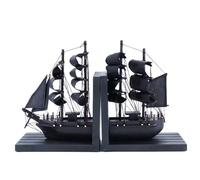 NAUTIMALL Wooden Ship bookends The Black Pearl Pirate 10" Prebuilt Caribbean Coastal Sailboat Decor Nautical Gift for Enthusiasts