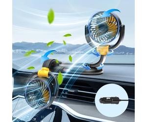 Nauttxon 12V Fan for Car Dashboard- Cigarette Lighter - 180° Up Down 360 ° Rotatable - 3 Speed Wind Car Cooling Fan for SUV RV Truck Boat - 12V Dual