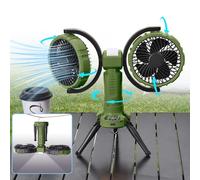 Nauttxon Outdoor Camping Fan With Light - Oscillating Battery Powered Fan For Camping Beach Travel Picnic Fishing Outdoor (Green)