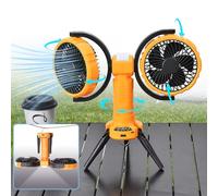 Nauttxon Outdoor Camping Fan With Light - Oscillating Battery Powered Fan For Camping Beach Travel Picnic Fishing Outdoor -Yellow