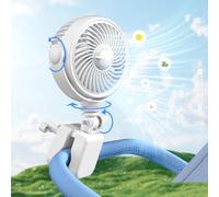 Nauttxon Rechargeable Stroller Fan Clip On for Baby - Clip Fan for Babies Battery Operated for Stroller Bike Travel Trip Camping, 360°Rotatable, 4 Wind Speed, White