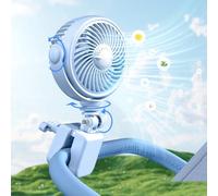 Nauttxon Rechargeable Stroller Fan Clip On for Baby - Crip Fan for Babies Battery Operated for Stroller Bike Travel Trip Camping, 360°Rotatable, 4 Wind Speed,Blue