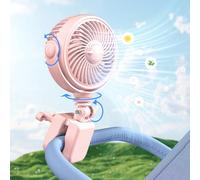 Nauttxon Rechargeable Stroller Fan Clip On for Baby - Crip Fan for Babies Battery Operated for Stroller Bike Travel Trip Camping, 360°Rotatable, 4 Wind Speed, Pink