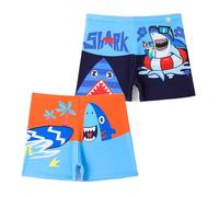 NautySaurs 2-Pack Boys Swim Shorts 2-11 Years Big Boys' Swimwear Dinosaurs Kids Swimming Trunks (Shark - Orange + Navy Blue, 7-9 Years)