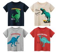 NautySaurs 4-Pack Toddler Boys Dinosaur Shark Excavator Truck T-Shirts Graphic Short Sleeve Tees, 6-Dinosaurs, 130, 6 Years