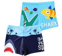 NautySaurs Boys Swim Trunks Toddler Swim Shorts Swimming Boxer Briefs, Shark+Crocodile, 7-8 Years