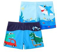 NautySaurs Boys Swim Trunks Toddler Swim Shorts Swimming Boxer Briefs, Shark+Dinosaur, 4-5 Years