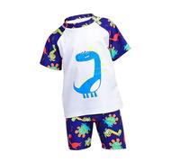 NautySaurs Boys Two Piece Swimsuit Kids Dinosaurs Shark Swimming Costume Beachwear T-Shirt Short Set (Dinosaur White, 11-12 Years)