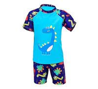 NautySaurs Boys Two Piece Swimsuit Kids Dinosaurs Shark Swimming Costume Beachwear T-Shirt Short Set (Dinosaur Blue, 11-12 Years)