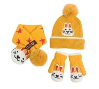 NautySaurs Girls Cold Weather Accessories Sets Thermal Knit Crochet Thick Fluffy Pom Bobble Hat Scarf and Gloves Set for toddler kids Aged 2-6 (Rabbit-Yellow)