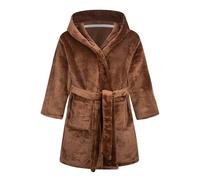 NautySaurs Girls Dressing Gown Kids Solid Color Bathrobes Children's Hooded Flannel Fleece Robe for Boys, Brown, 7-9 Years