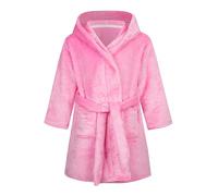 NautySaurs Girls Dressing Gown Kids Solid Color Bathrobes Children's Hooded Flannel Fleece Robe for Boys, Pink, 4-5 Years
