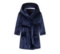NautySaurs Girls Dressing Gown Kids Solid Color Bathrobes Children's Hooded Flannel Fleece Robe for Boys, Navy Blue, 1-2 Years