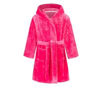 NautySaurs Girls Dressing Gown Kids Solid Color Bathrobes Children's Hooded Flannel Fleece Robe for Boys, Rose Red, 5-6 Years