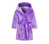NautySaurs Girls Dressing Gown Kids Solid Color Bathrobes Children's Hooded Flannel Fleece Robe for Boys, Purple, 3-4 Years
