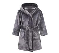 NautySaurs Girls Dressing Gown Kids Solid Color Bathrobes Children's Hooded Flannel Fleece Robe for Boys, Iron Grey, 4-5 Years