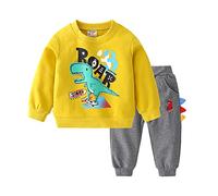 NautySaurs Kids Tracksuits for Boys Sweatshirts and Pants Set Cute Long Sleeve Tops Dinosaur Sweater and Sweatpants (Yellow, 2 Years)