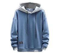 NautySaurs Mens's Hoodies Patchwork Hat Plain Blouse Unisex Hooded Long Sleeve Pullover Casual Fashion Sweatshirt (Blue, XXL)