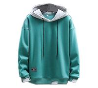 NautySaurs Mens's Hoodies Patchwork Hat Plain Blouse Unisex Hooded Long Sleeve Pullover Casual Fashion Sweatshirt (Green, S)