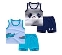 NautySaurs Toddler Boys 4 PCS Tank Top and Shorts Set Cotton Sleeveless Shirts and Shorts Summer Outfits, Crocodile and Panda, 3-4 Years