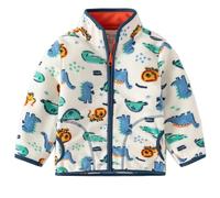 NautySaurs Toddler Boys Fleece Jacket Spring Fall Lightweight Coat Printed Full Zipper Outerwear (4-5 Years, Off-white)