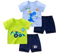 NautySaurs Toddler Boys Short Sleeve T-Shirts and Shorts Set Dinosaur Tee Shirts Short Pyjamas for Age 1-6 Years (02-Dinosaur Set, 5 Years)