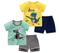 NautySaurs Toddler Boys Short Sleeve T-Shirts and Shorts Set Dinosaur Tee Shirts Short Pyjamas for Age 1-6 Years (03-Dinosaur Set, 5 Years)