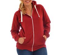 Nauvelle Womens 3028-M Plus Size Plain Full Zip Hooded Top Sweatshirt Hoodie Wine 20