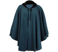 Nauvelle Womens Plus Size Faux Fur Collar Tie Batwing Cape Poncho Coat -Teal