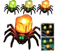 NAUXIU 12 Pcs Halloween Spider Tea Lights, Novelty LED Flameless Spider Candle Holder, Battery Operated Orange Tea Lamps for Halloween Decor Indoor Home Spooky Decor