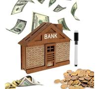NAUXIU Wooden House Money Box for Kids Adults,Money Saving Tin 2000 Pound,Piggy Banks for Children,Cash Box with Counter for Coin Banknote,Reusable Wooden Money Jar,Personalised Gifts House Decor