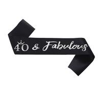 NAUXIUDSJS 40 Fabulous Sash, 40th Birthday Sash, Black Satin Sash with Silver Foil Letter Happy 40th Birthday Accessories Decorations Party Favor,Black Silver