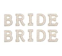 NAUZE 10 Pieces Bride Rhinestone Iron on Patches Bling Diamond Pearl Letter Patches Bride English Letter Sew On Patches for Clothing DIY Art Crafts