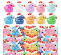 NAUZE 100Pieces Ducks Christmas Resin Animals Colorful Miniature Figures Mini Ducks With Santa Hats Fairy Garden Accessories for Fish Tank Potted Aquarium Decor DIY